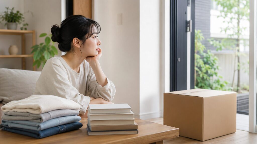 minikuraから取り出した荷物の配送を自宅で待つ日本人女性