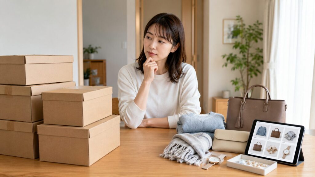 minikuraのHAKOとMONOを、箱ごとの保管と写真によるアイテム管理で比較する日本人女性